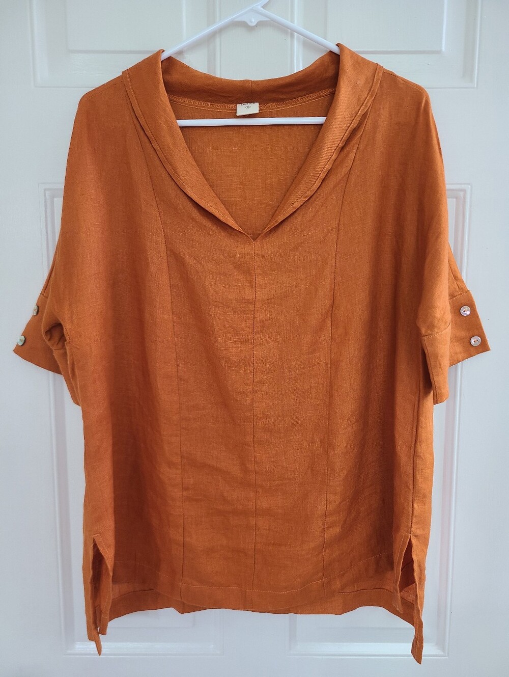 Lintico 100% Linen V Neck Short Sleeve Shirt Size M Sierra Burnt Orange - Picture 3 of 13